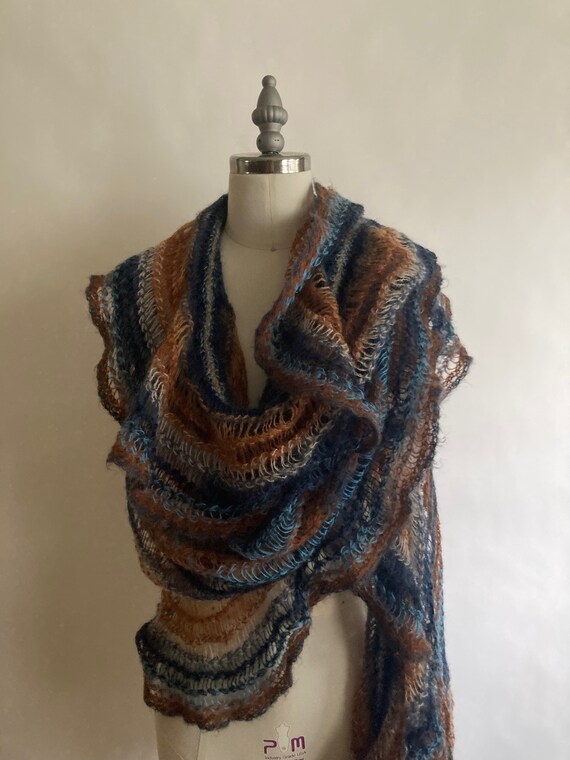 1980s Missoni Copper/Blue/Brown Loose Knit Large … - image 3