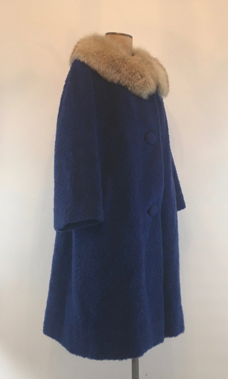 60s Cobalt Blue Mohair Bouclé Swing Style Coat With Fox Fur Etsy
