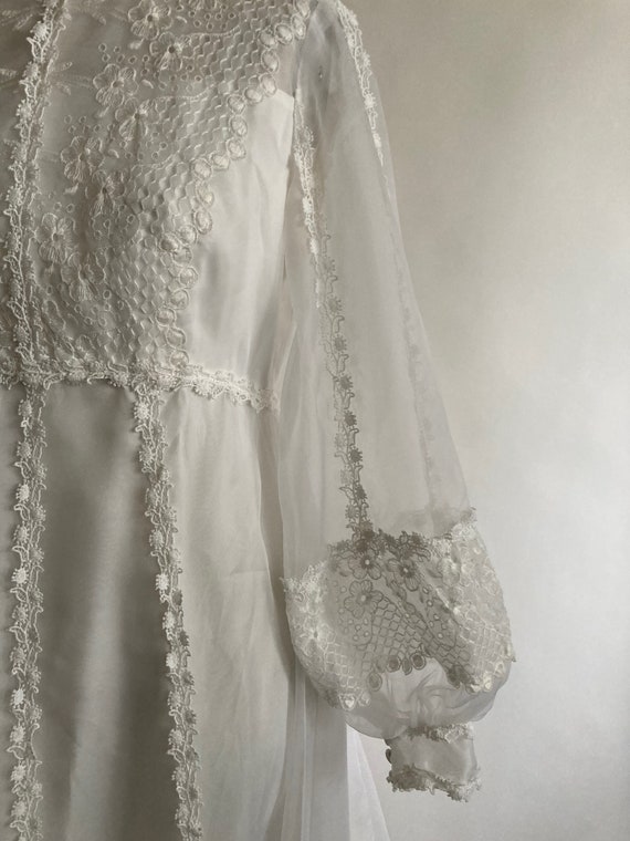 1970s White Chiffon and Lace Empire Waist Wedding… - image 7