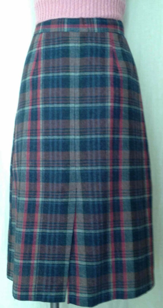 Vintage 70s Tartan Pink/Blue Plaid High Waist Woo… - image 2