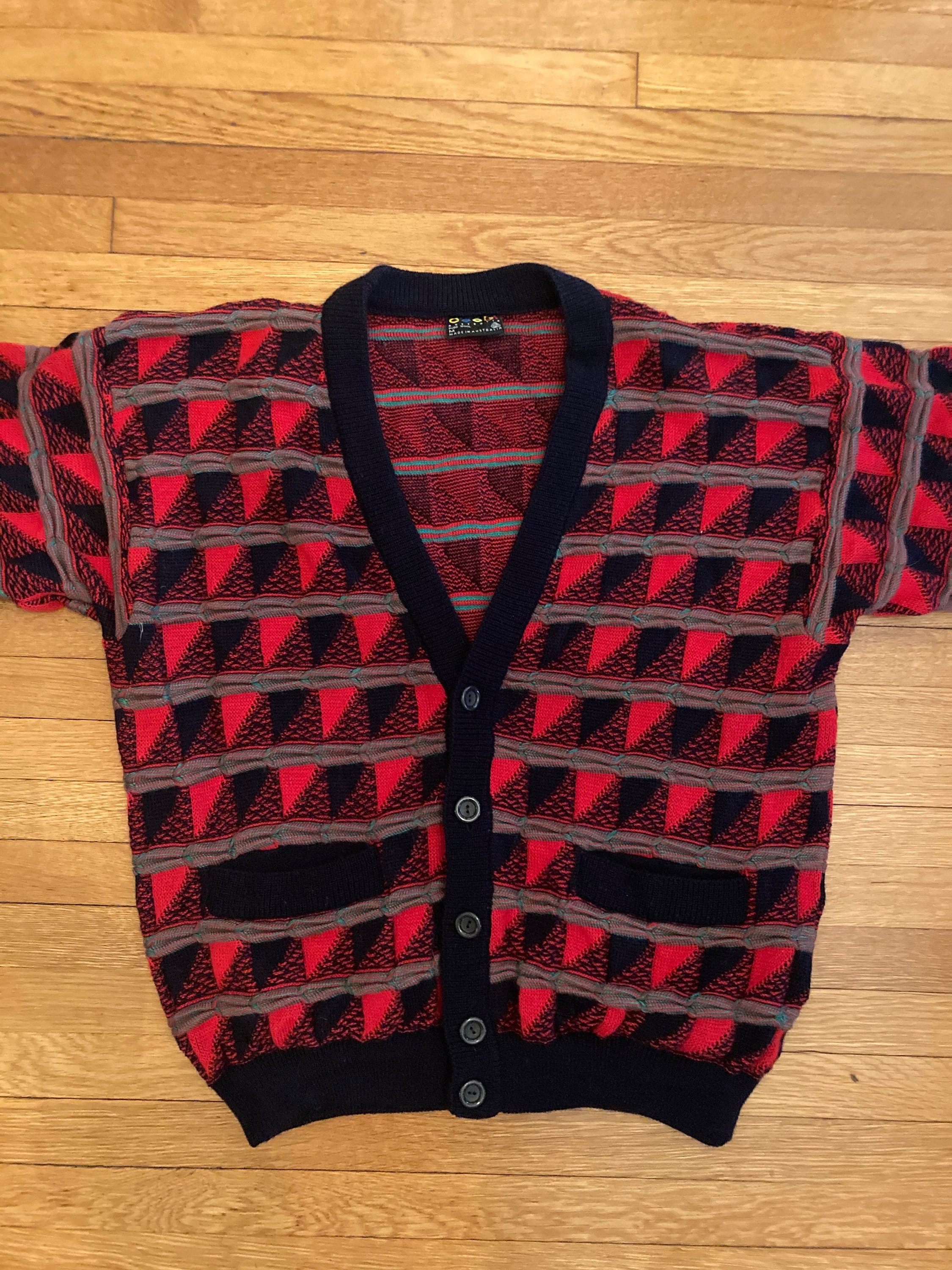 Buy 1980s Coogi Red/black/green Wool Cardigan Sweater With Online in India  - Etsy