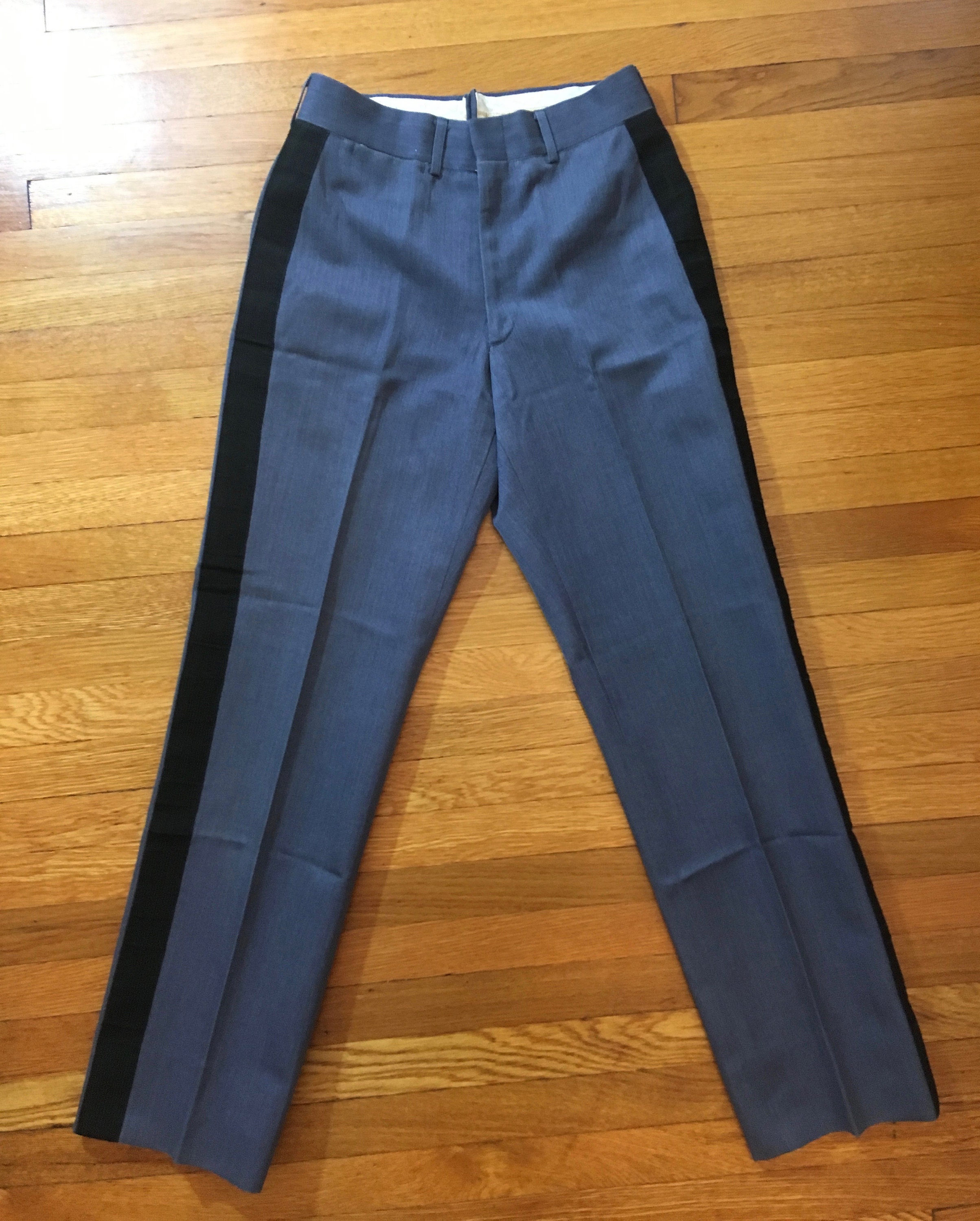 1960's Blue Twill Military Marching Band Trousers/pants With Black