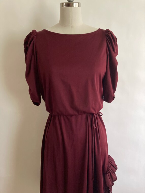 70s/80s L'Entourage Burgundy Disco Dress with Gat… - image 4