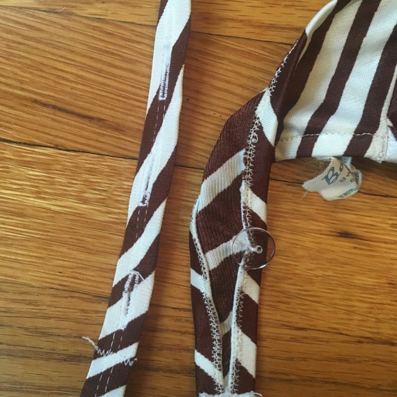 1970's Brown/White Striped Print Nylon Swimsuit B… - image 8