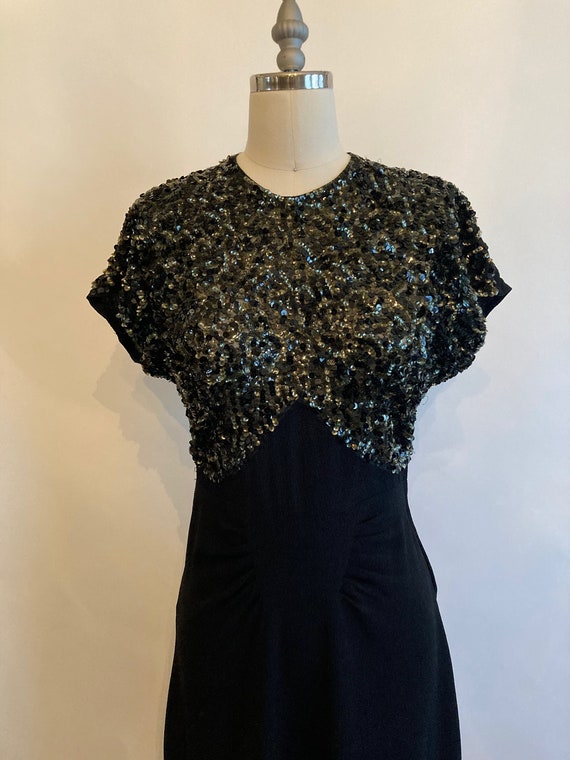 1940s Black Rayon Crepe Dress with Sequins - image 5