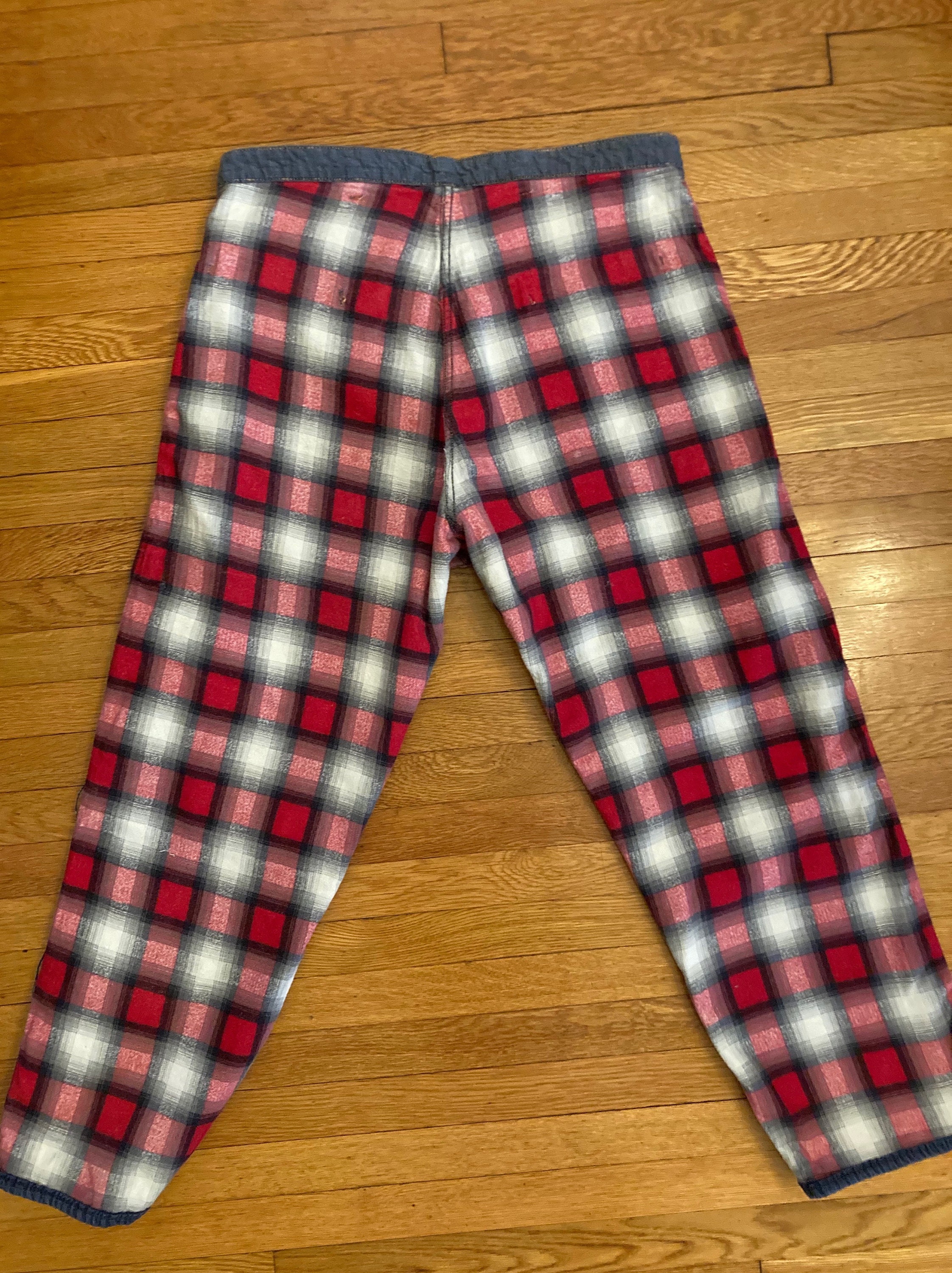 1950s Vintage Mens Cotton Plaid Flannel Lined Denim Jeans 36 1950s Vintage Mens Cotton Plaid Flannel Lined Denim Jeans 36