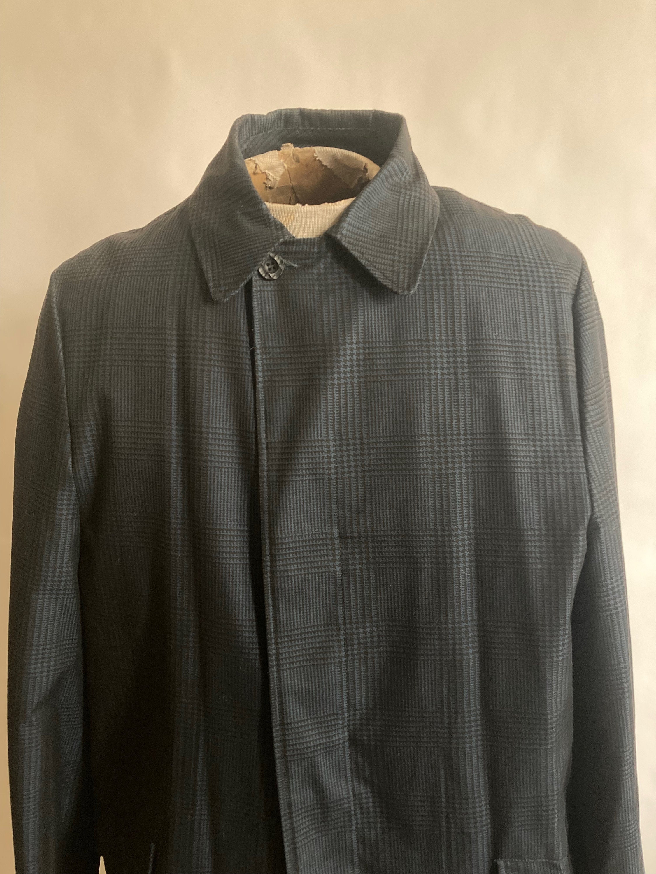 1960s Vintage Deep Cobalt Blue Glen Plaid All Weather Coat by 