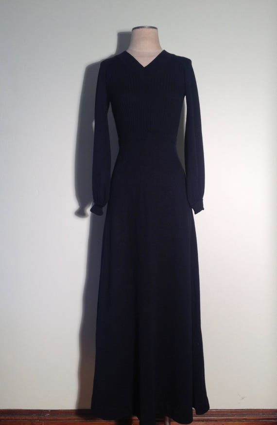 1970's Roncelli Black Wool Blend Knit V-Neck Full