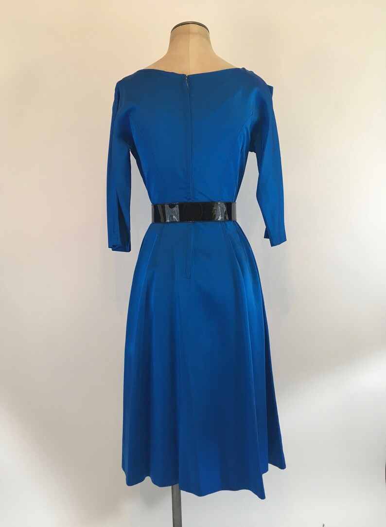 50s Cobalt Blue Satin Cocktail Dress With Roses/vintage - Etsy