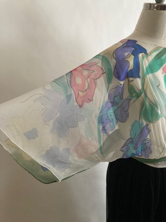 1980s/80s Custom Made Han Painted Floral Silk Chi… - image 4