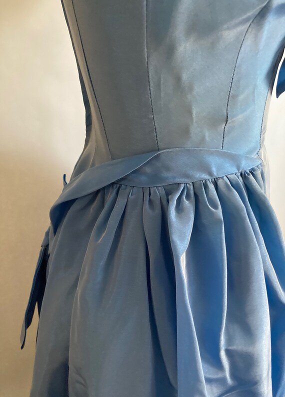 1950s Full Length Blue Cap Sleeve Taffeta Ball Go… - image 4