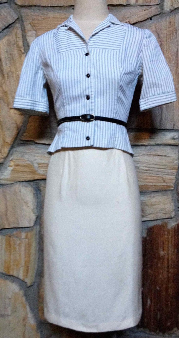 Vintage 1980s Cream Silk Classic Pencil Skirt/80s 