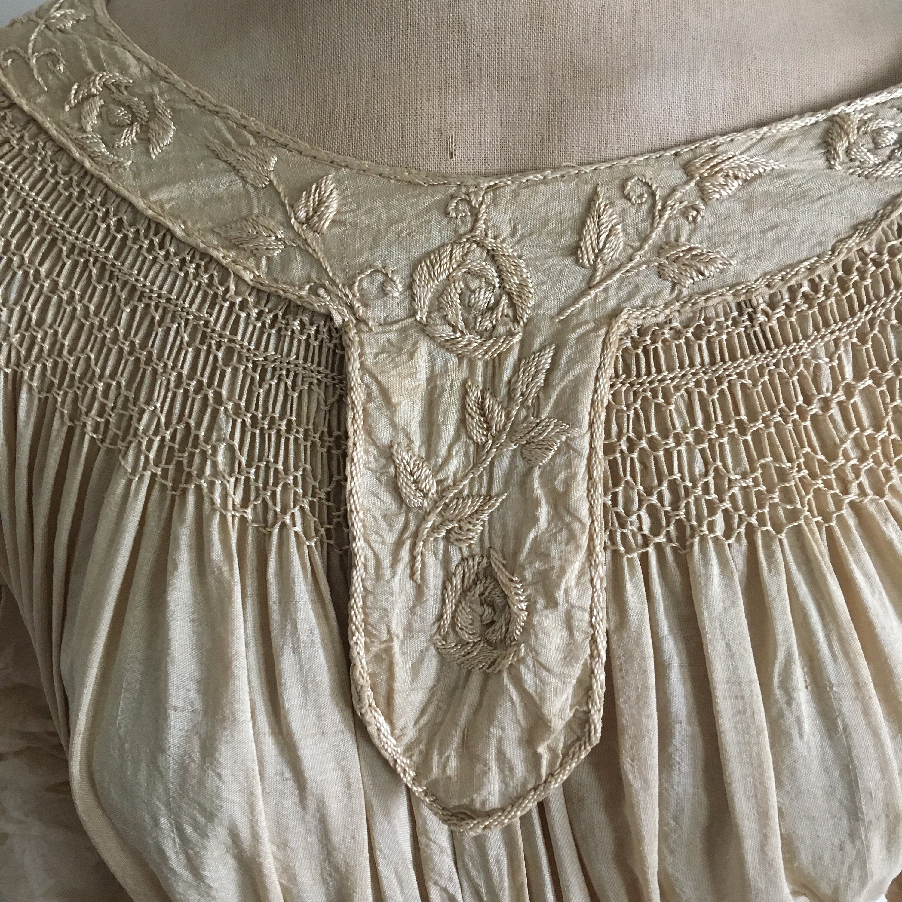 Early 1900s Liberty of London Silk Embroidered Smocked Dress with Gathered Long Sleeves /Aesthetic Style/Rare Vintage Liberty of London/RW Early 1900s Liberty of London Silk Embroidered Smocked Dress with Gathered Long Sleeves /Aesthetic Style/Rare Vintage Liberty of London/RW