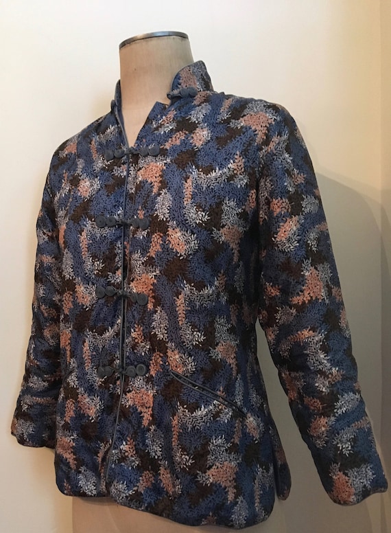 1960's Vintage Asian Silk Floral Print Quilted Jacket