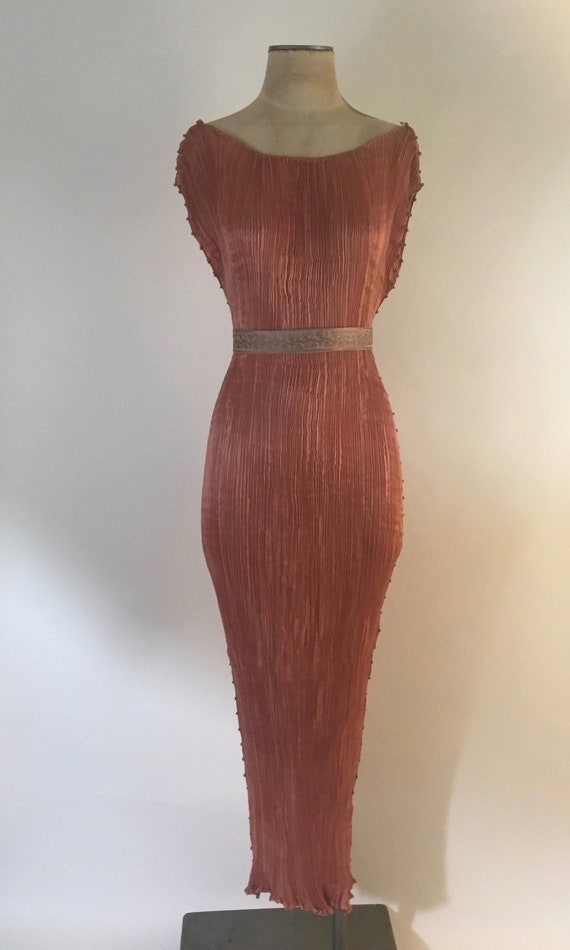 1910-1920 Mariano Fortuny Salmon Pink Delphos Gown