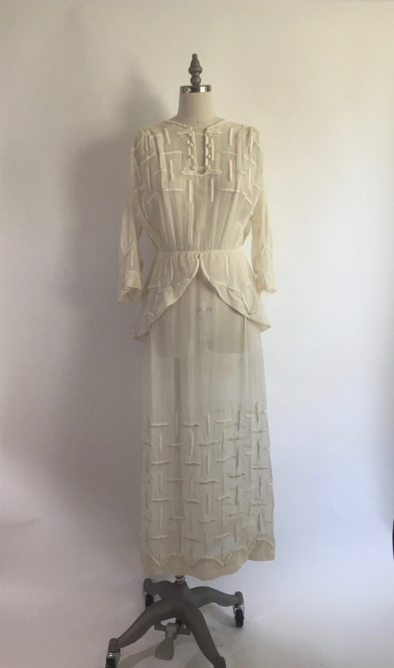 Early 1900s Edwardian Embroidered Gauze Tea Dress/