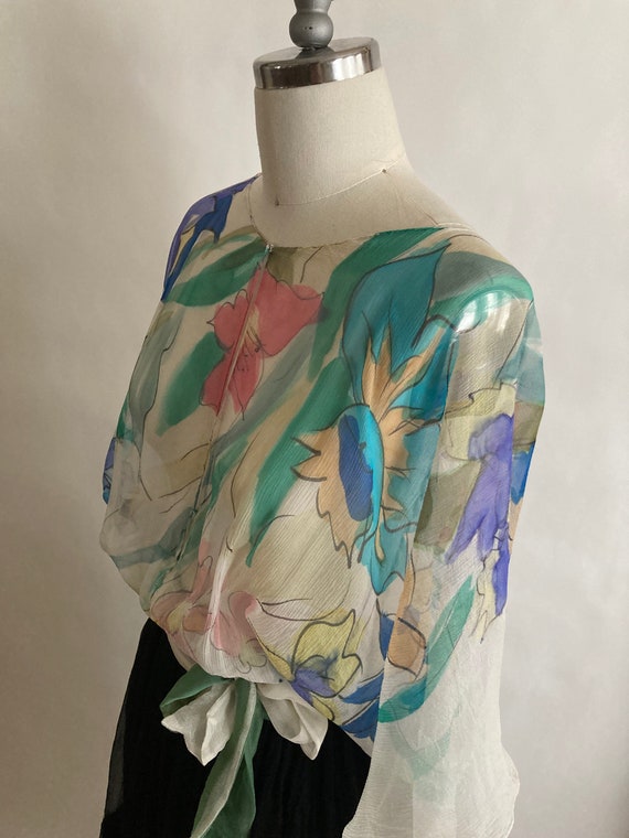1980s/80s Custom Made Han Painted Floral Silk Chi… - image 7