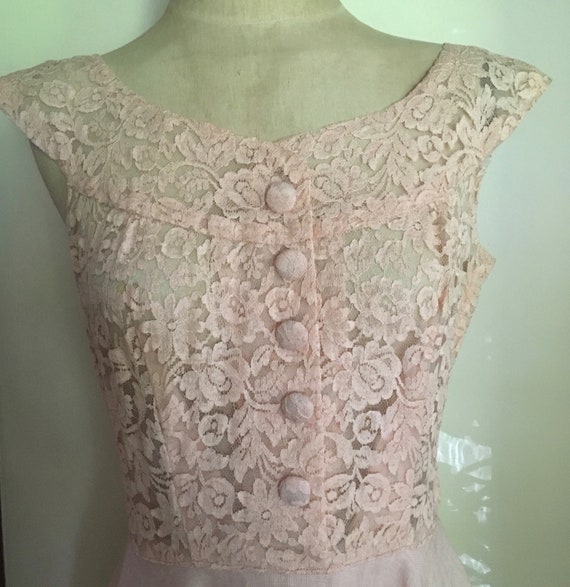 50s Blush Pink Linen and Lace Garden Party Dress … - image 4