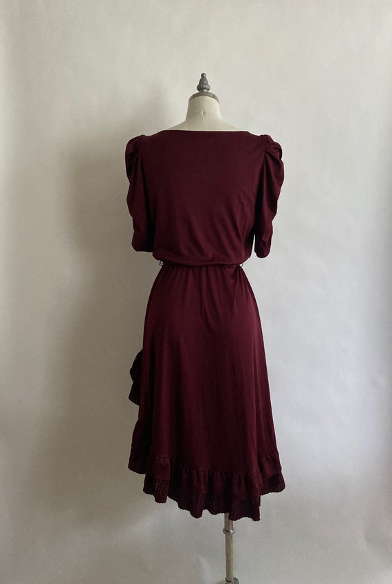 70s/80s L'Entourage Burgundy Disco Dress with Gat… - image 3