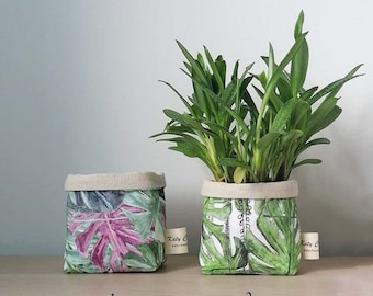 Biancheria Vaso per piante da interno, cesto per piante, sacchetto per piante, vasi per tessuti, sacchetto per piante, pianta decorativa per scaffali, copertura per piante in vaso, decorazione con stampa vegetale