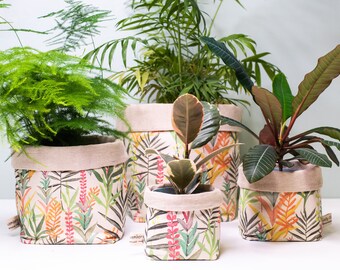 Tropical Print Plant Pot, Fabric Indoor Planter, Succulent Plant