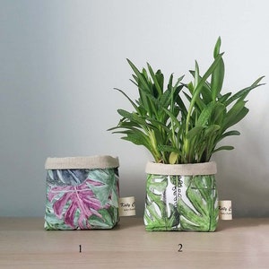リネンの屋内用植木鉢、植物バスケット、植物バッグ、布製植木鉢、植物ポーチ、棚装飾植物、鉢植えカバー、植物プリント装飾