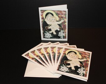 Cards - Mary and Christ Child with Lilies - Pack of 8 with Envelopes, Story Insert, and Plastic Sleeve