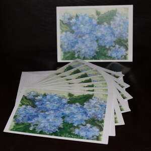 Cards - Blue Hydrangeas  - Pack of 8 with Envelopes, Story Insert, and Plastic Sleeve