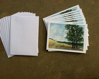 Cards - Three Tall Trees with Sunlit Hillsides - First Attempt at Clouds - Pack of 8 with Envelopes, Story Insert, and Plastic Sleeve