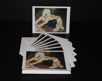 Cards - Dog and Cat as Friends  - Pack of 8 with Envelopes, Story Insert, and Plastic Sleeve