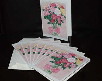 Cards - Caroline’s Vase of Roses - Pack of 8 with Envelopes, Story Insert, and Plastic Sleeve