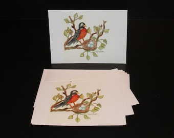 Cards - Puffy Chest Robin Looking Right - Pack of 8 with Envelopes, Story Insert, and Plastic Sleeve