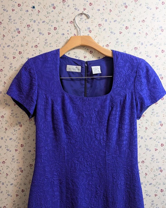 Liz Claiborne, 1980s Silk Liz Claiborne Dress in Indigo w. Floral Pattern, Vintage 80s Fashion Dress