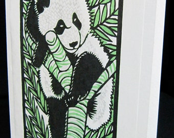 Hand pulled, woodblock printed greeting card, 'Panda'.