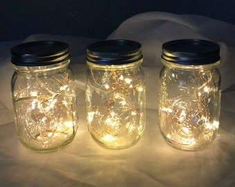 10 fairy lights on a short strand - Mason Jar LED Strands,  Wedding Fairy Lights for Centerpiece Decorations, Jars not included.