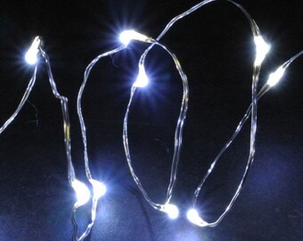 10 Cool White LED on 39" Copper Wire Fairy Lights - 10 LEDs, Batteries included.