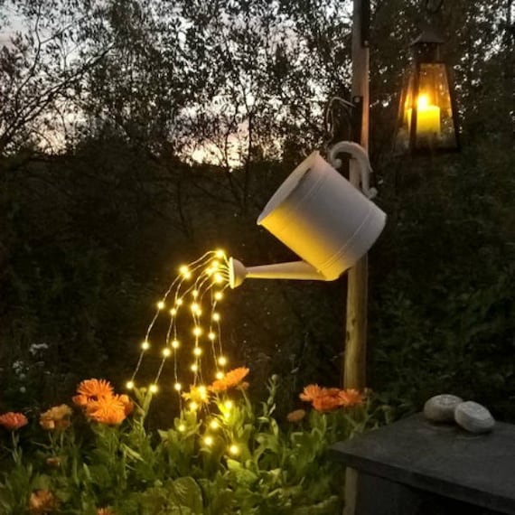 Watering Can Solar LED Waterfall String Light Outdoor Garden Art Yard Lawn Decor 