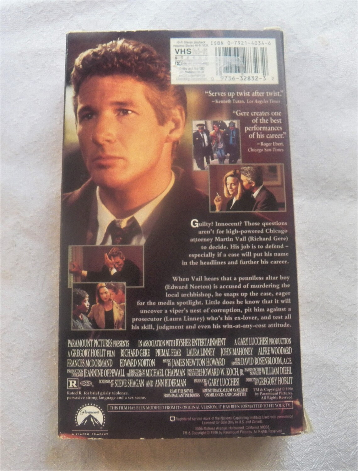 Primal Fear Richard Gere 1996 VHS movies collectibles VHS | Etsy