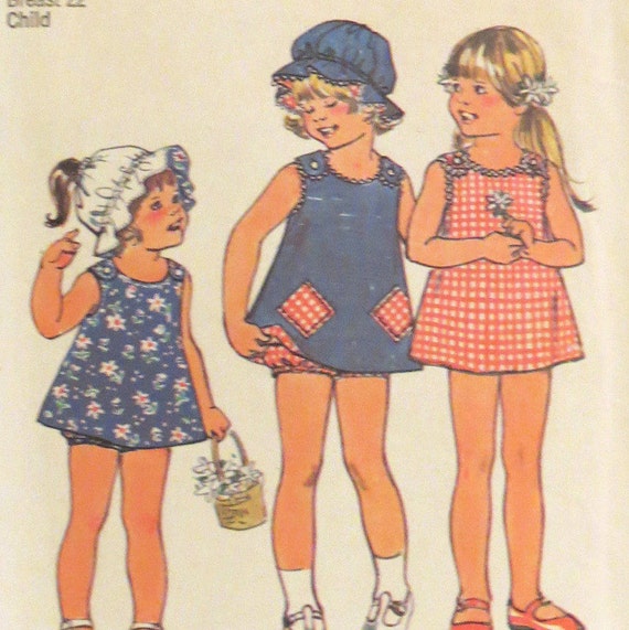1970s Sewing Pattern for Toddler\u2019s Jiffy Dress or Top and Pants Simplicity 7364 Vintage Size 2