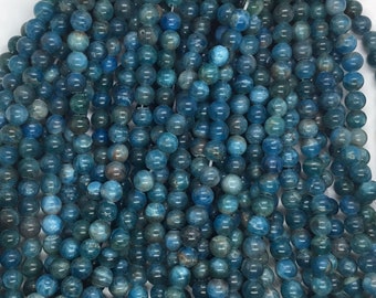 8mm natural Blue Apatite round A , 2mm large hole bead.