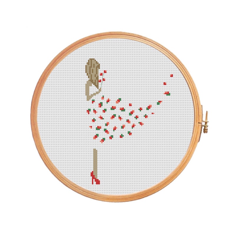 Girl in flowers dress cross stitch pattern modern cross Etsy