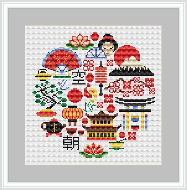 Japan Round Sampler for Cross Stitch Pattern Pretty City Etsy