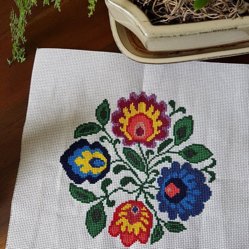 Four polish flowers folk art cross stitch pattern polish Etsy