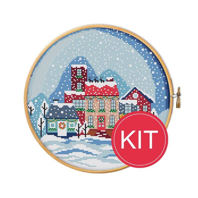 KIT Christmas town landscape modern cross stitch beginner Christmas village cross stitch