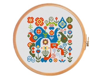 Birds and flowers - modern cross stitch pattern - gift on Valentine's Day present for the wedding