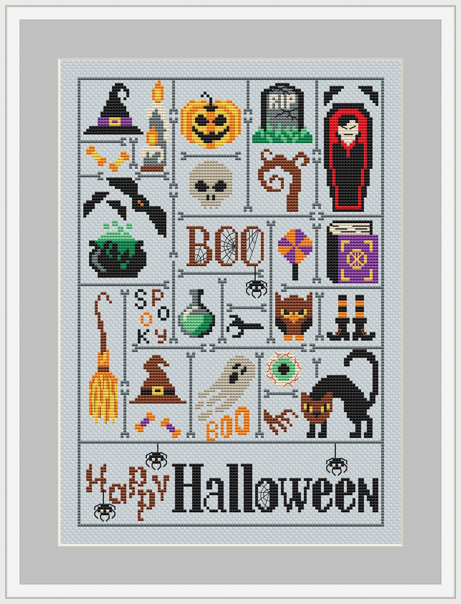 Halloween advent cross stitch pattern easy modern sampler | Etsy