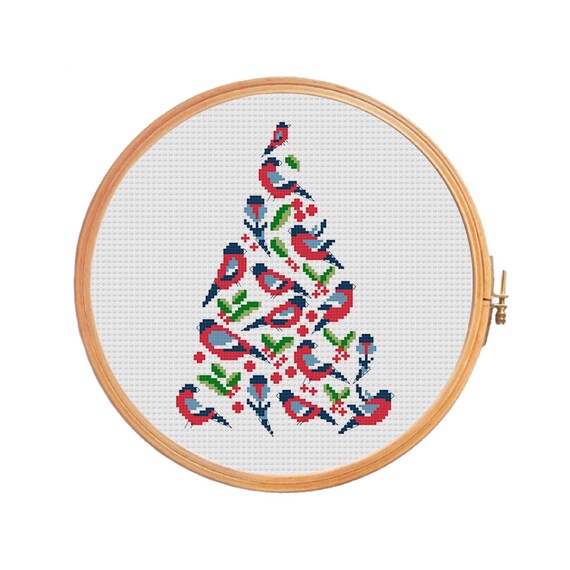 Christmas Tree With Bullfinches Cross Stitch Pattern Christmas Tree With Bullfinches Cross Stitch Pattern