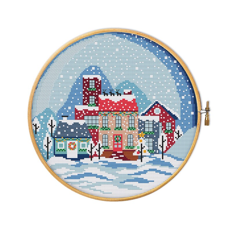 KIT Christmas town landscape modern cross stitch beginner Christmas village cross stitch