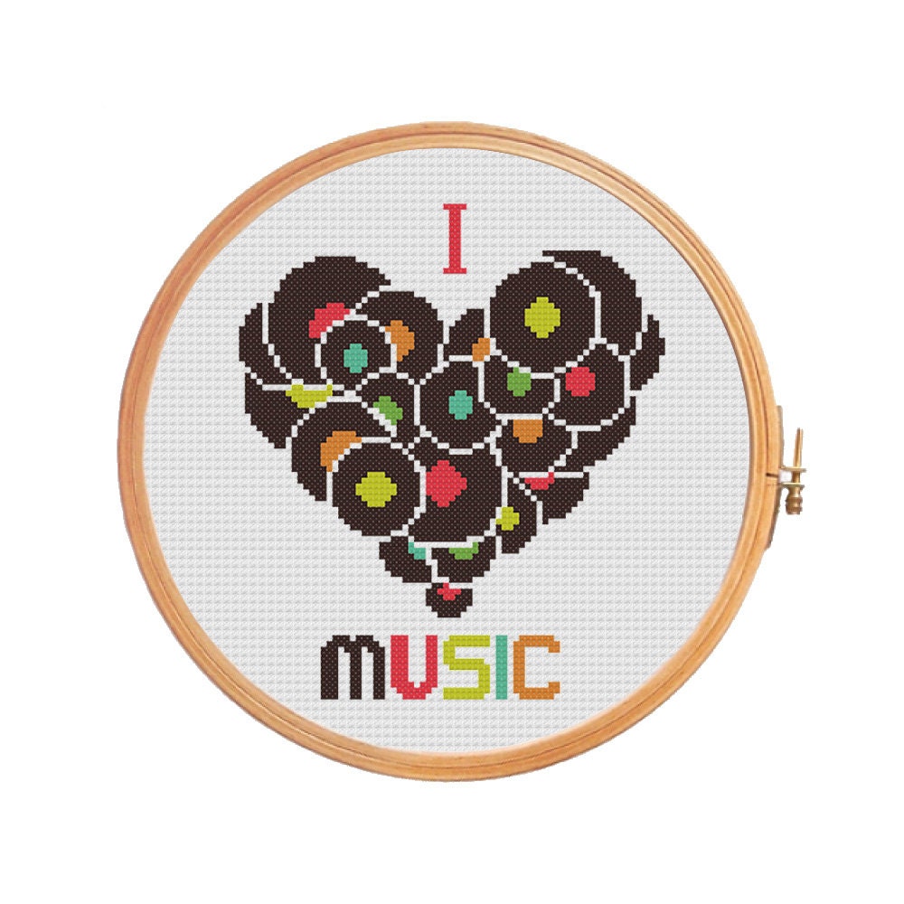 I Love Music For Cross Stitch Pattern As Gifts Vinyl Record Etsy