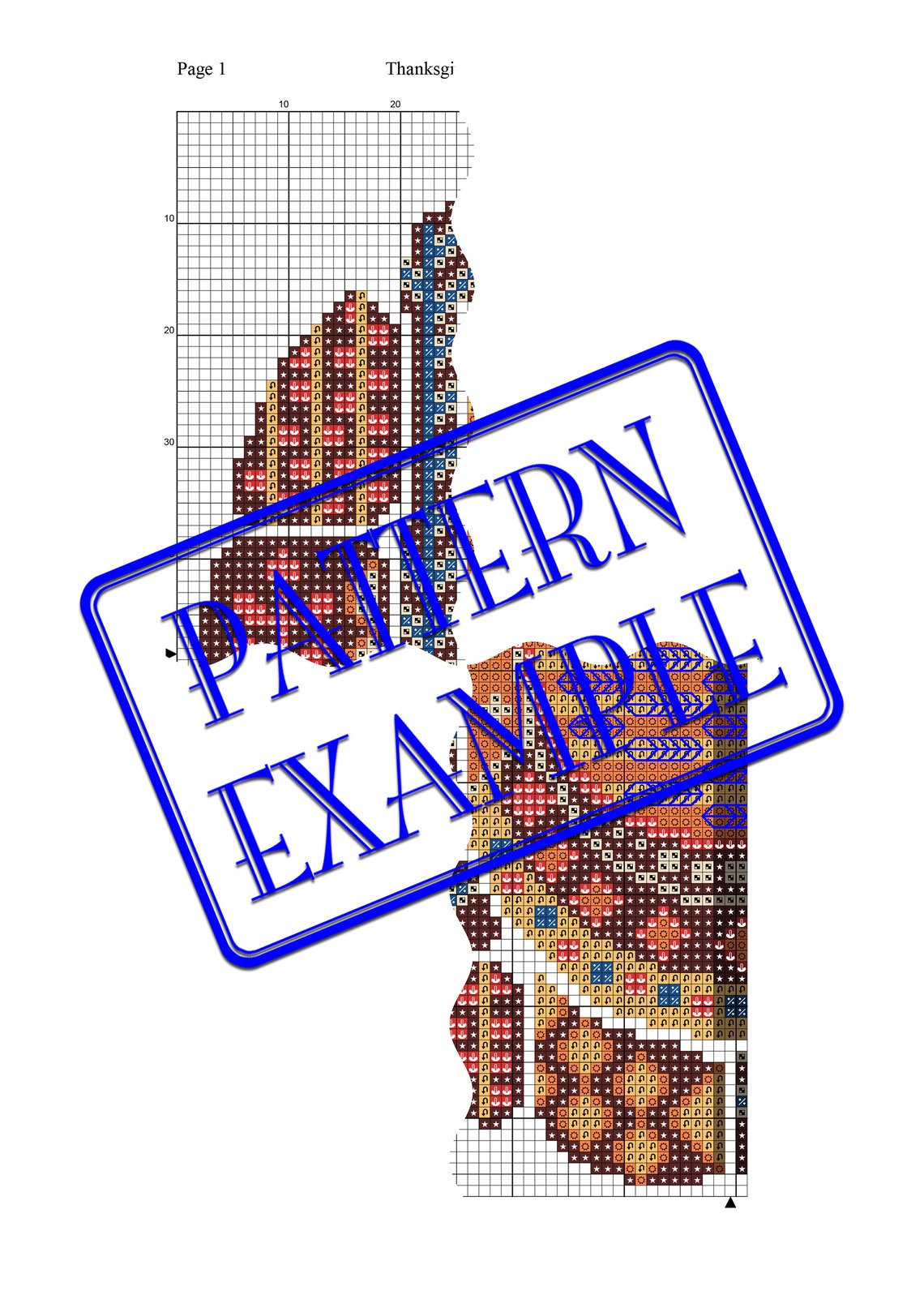 Thanksgiving turkey cross stitch pattern folk art modern | Etsy